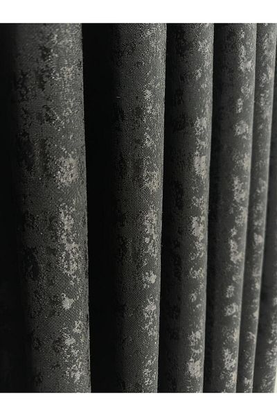 Erdoğanlar Koza Smoke Patterned Black Jacquard Background Curtain 1/3 Dense Pleat