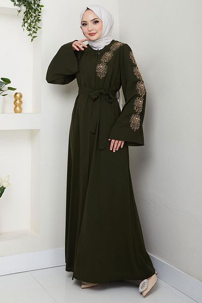 hafsamina Κορδόνι με λουλούδια και πέτρες Ferace Khaki (HM2713)