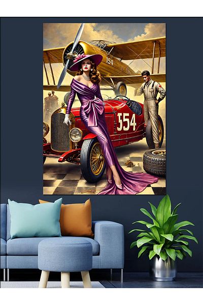 Tablomega Pânză decorativă pentru mașină de curse retro - Lemn MDF