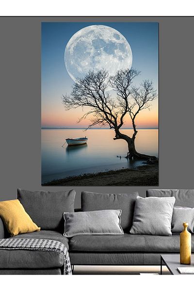 Tablomega Tree and Pond in Moonlight Decorative Canvas - Mdf Wooden Painting