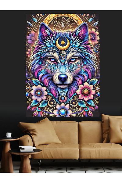 Tablomega Colorful Wolf Portrait Decorative Canvas - Mdf Wooden Painting