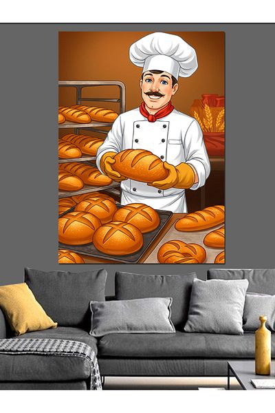 Tablomega Baker Chef and Bread Decorative Canvas - Mdf Wooden Painting