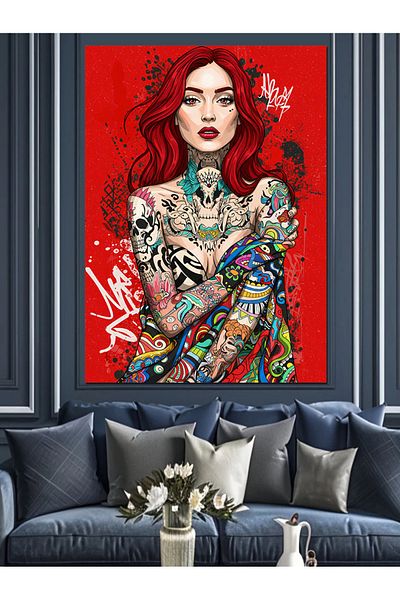 Tablomega Colorful Tattooed Woman Decorative Canvas - Mdf Wooden Painting