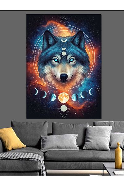 Tablomega Wolf and Moon Cycle Decorative Canvas - Mdf Wooden Painting