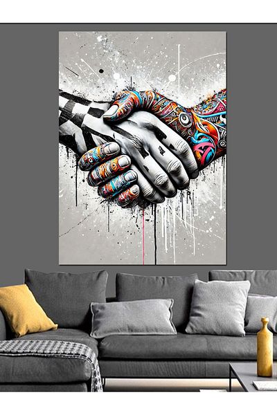 Tablomega Πολύχρωμο Hands and Meeting Διακοσμητικός Καμβάς - Ξύλινος Πίνακας MDF
