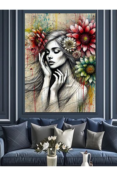 Tablomega Pictură Decorativă Femeie Portret Floral - Lemn MDF