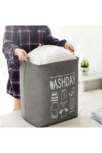 Flippy Storage Box, , Clothes Basket Type, 72 L, 30x40x60 Cm, With Textile Print, Gray