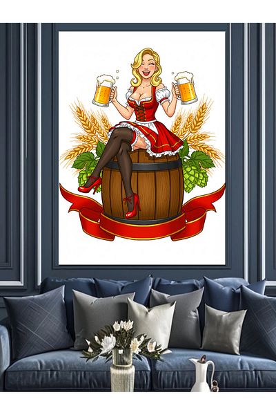 Tablomega Pânză decorativă pentru femei Beer and Barrel - Lemn MDF