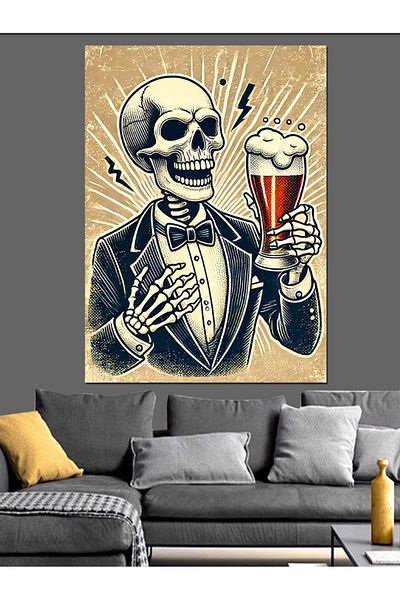 Tablomega Pânză decorativă Skeleton Knight and Celebration with Beer - MDF Wood Table
