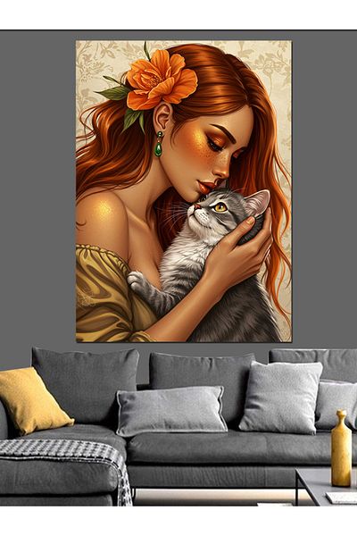 Tablomega Warm Affection with Cat Decorative Canvas - Mdf Wooden Painting