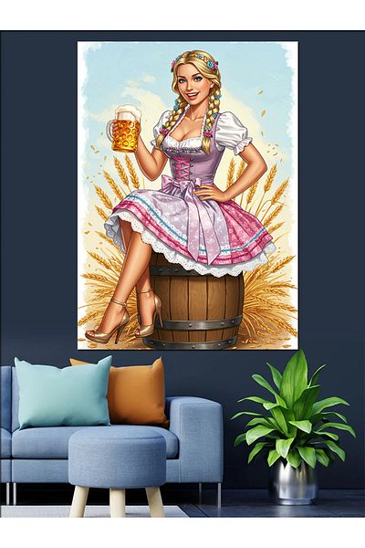 Tablomega Pânză decorativă femeie bavareză și bere - pictură din lemn MDF