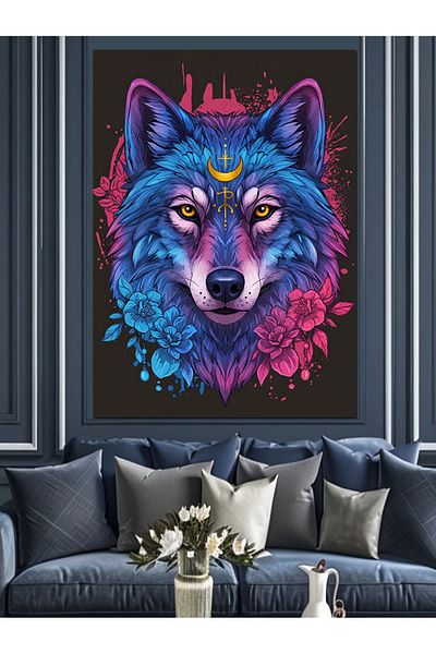Tablomega Blue Wolf Look Decorative Canvas - Mdf Wooden Painting