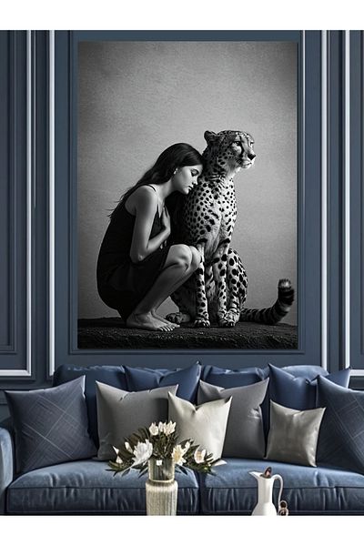 Tablomega Pânză decorativă Siluetă de femeie și leopard - Lemn MDF