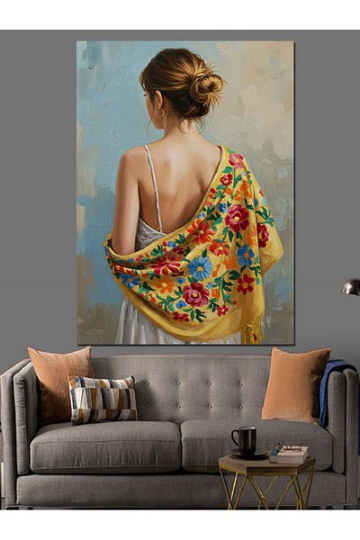 Tablomega Şal Floral şi Pânză Decorativă Femei - Lemn MDF