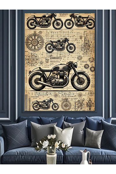 Tablomega Desene clasice de motociclete Pânză decorativă - Lemn MDF Pictură