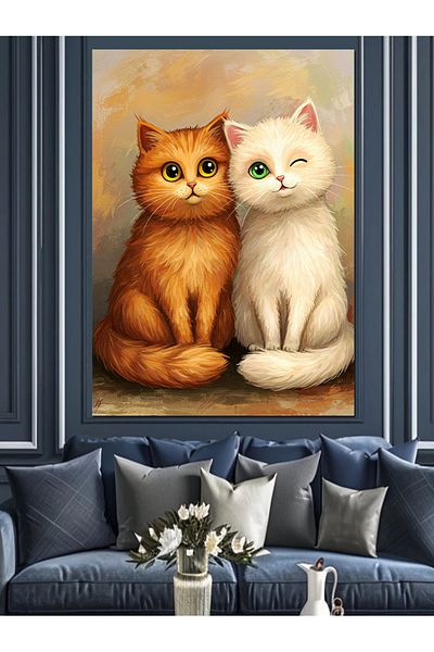 Tablomega Διακοσμητικός καμβάς Orange and White Cats - Ξύλινος πίνακας MDF