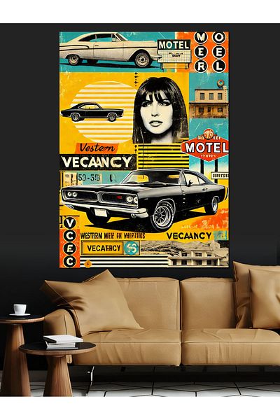 Tablomega Pânză decorativă Retro Motel Outlet - Lemn MDF
