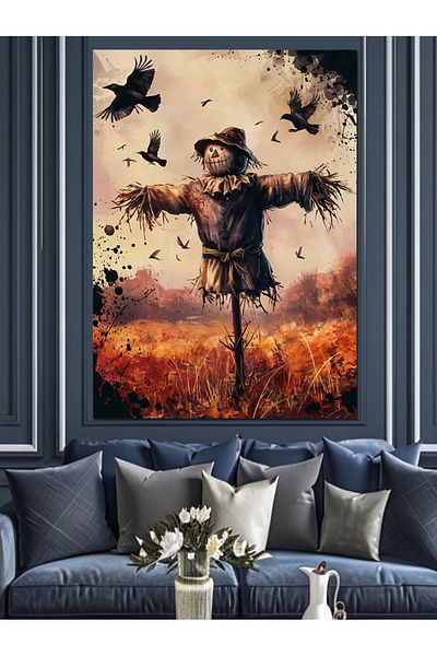 Tablomega Scarecrow and Crows Decorative Canvas - Mdf Wooden Painting