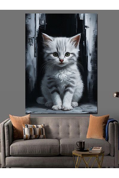 Tablomega Διακοσμητικός καμβάς Innocent White Cat - Ξύλινος πίνακας MDF