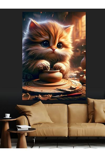 Tablomega Ceramic Making Cat Decorative Canvas - Mdf Wooden Painting
