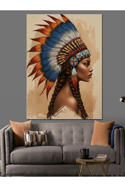 Tablomega Native American Woman and Elegance Decorative Canvas - Mdf Wood Painting