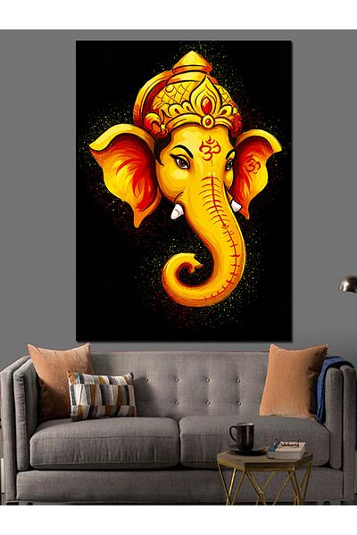Tablomega Pânză decorativă cu figură Ganesh din aur - Lemn MDF