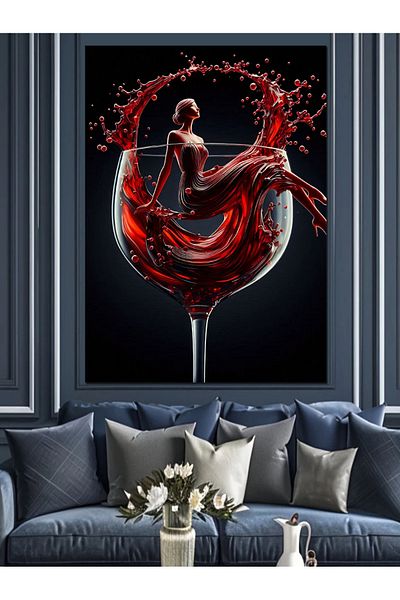 Tablomega Wine in a Glass Woman Decorative Canvas - Mdf Wooden Painting