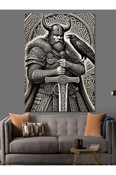 Tablomega Διακοσμητικός καμβάς Viking Warrior and Raven - Ξύλινος πίνακας MDF