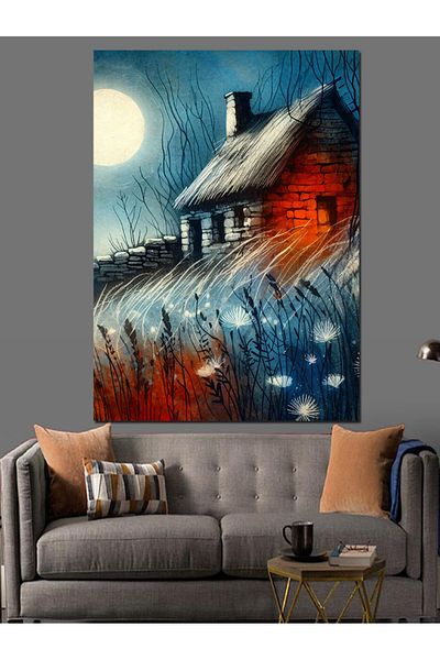 Tablomega Casa de piatră veche pe pânză decorativă Moonlight - Lemn MDF