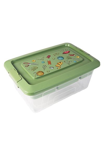 Herevin 5,75 Lt Green Color Patterned Sewing Box 210 mm X 312 mm X 140 mm