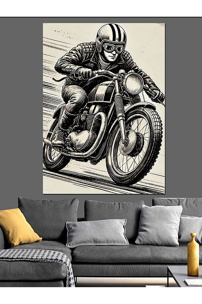 Tablomega Old Motorcycle Drawing Decorative Canvas - Mdf Wooden Painting