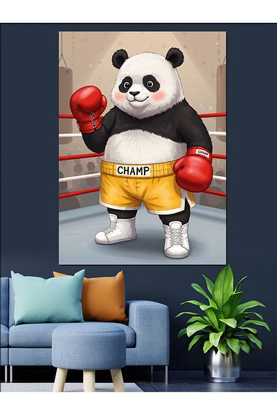 Tablomega Boxer Panda Figure Decorative Canvas - Mdf Wooden Painting