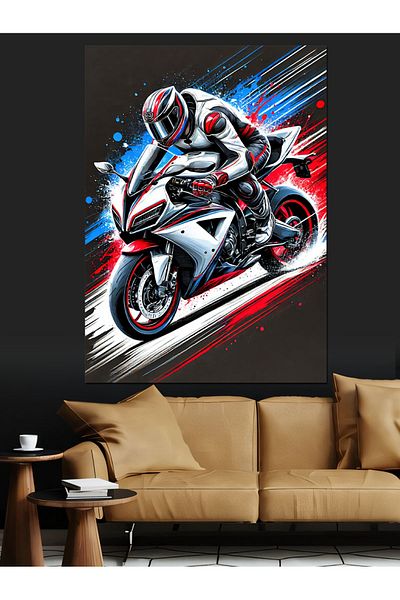 Tablomega Pânză Decorativă Motor de Curse Roșu Alb - Pictură Lemn MDF