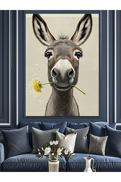 Tablomega Cute Donkey and Yellow Flower Decorative Canvas - Mdf Wooden Painting