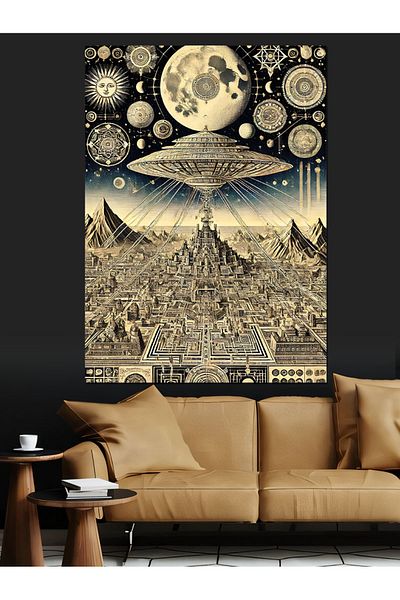 Tablomega Pânză decorativă Piramide și Artă Cosmică - Lemn MDF