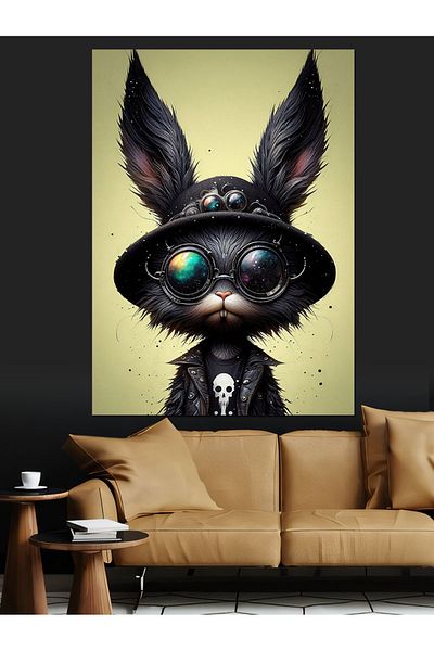 Tablomega Black Rabbit with Sunglasses Decorative Canvas - Mdf Wooden Painting