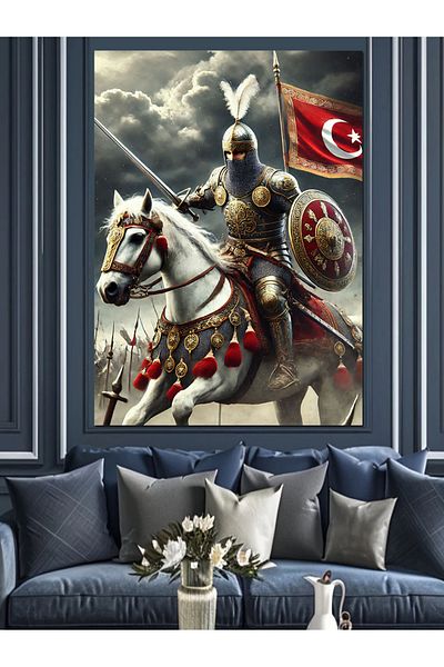 Tablomega Turkish Flag and Knight Decorative Canvas - Mdf Wooden Painting