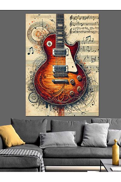 Tablomega Electric Guitar and Musical Note Decorative Canvas - Mdf Wooden Painting