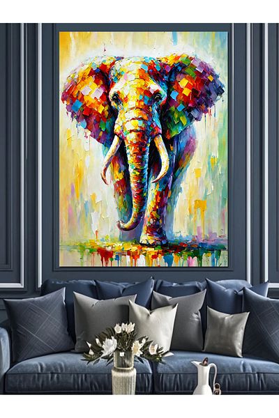 Tablomega Elefant colorat și Pânză decorativă Puterea Naturii - Lemn MDF