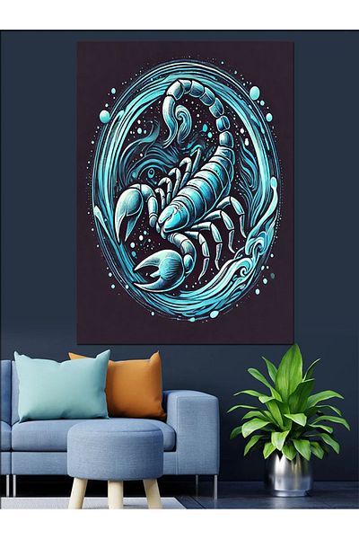 Tablomega Zodiacul Scorpion albastru și pânză decorativă în spirală - MDF Lemn