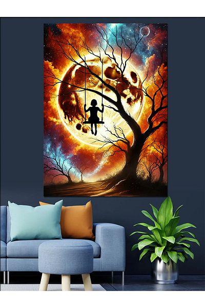 Tablomega Swing on Tree Branch Decorative Canvas - Mdf Wooden Painting