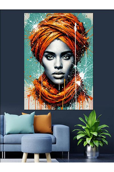 Tablomega Woman with Orange Turban Decorative Canvas - Mdf Wooden Painting