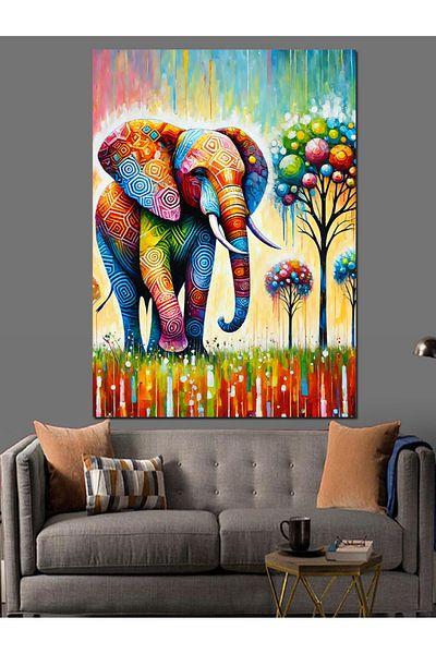 Tablomega Pânză decorativă cu ilustrație abstractă de elefant colorat - pictură din lemn MDF