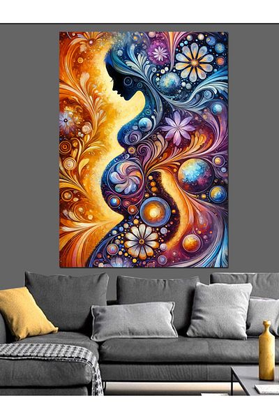 Tablomega Pregnant Woman and Colorful Decorative Canvas - Mdf Wooden Painting