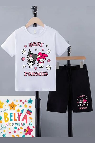 Belya Kids Wear مجموعة علوية سفلية صيفية منقوشة بتصميم أفضل الأصدقاء من Kuromi