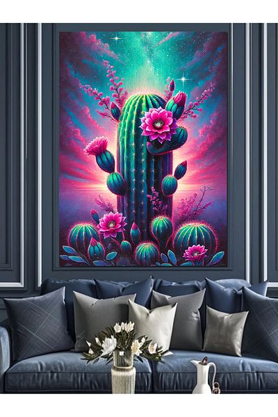 Tablomega Colorful Cactus Flowers Decorative Canvas - Mdf Wooden Painting