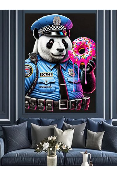 Tablomega Panda Police and Donut Decorative Canvas - Mdf Wooden Painting