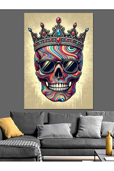 Tablomega Crowned Colorful Skull Decorative Canvas - Mdf Wooden Painting