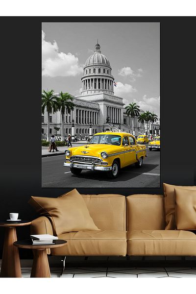 Tablomega Pânză decorativă Cuba și Taxi Galben - Lemn MDF