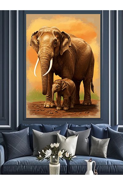 Tablomega Pânză decorativă Mamă Elefant și Bebeluș Elefant - Lemn MDF